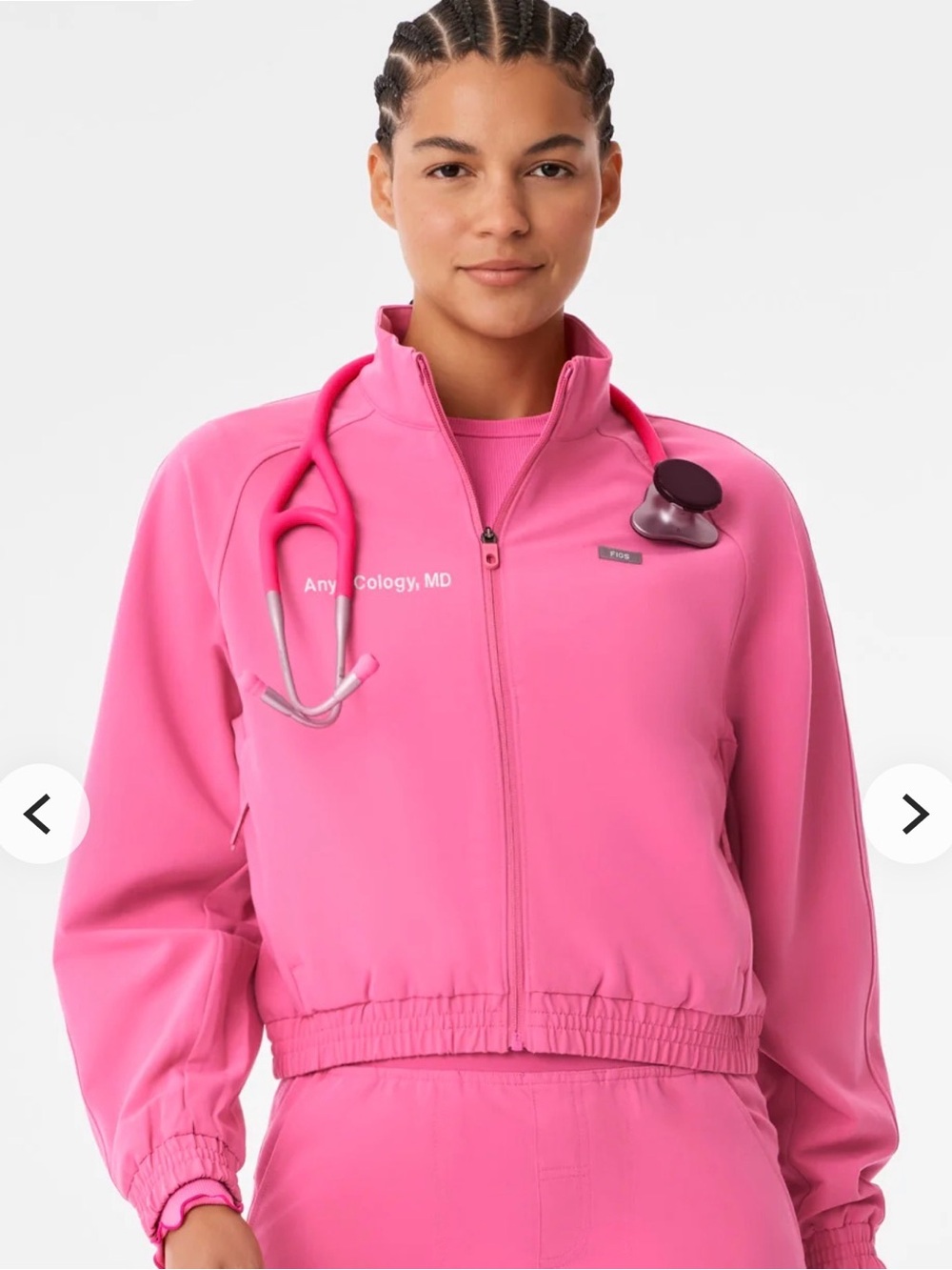 Figs Women's F*ing Pink Zip-Front Sydney Cropped Scrub Jacket.